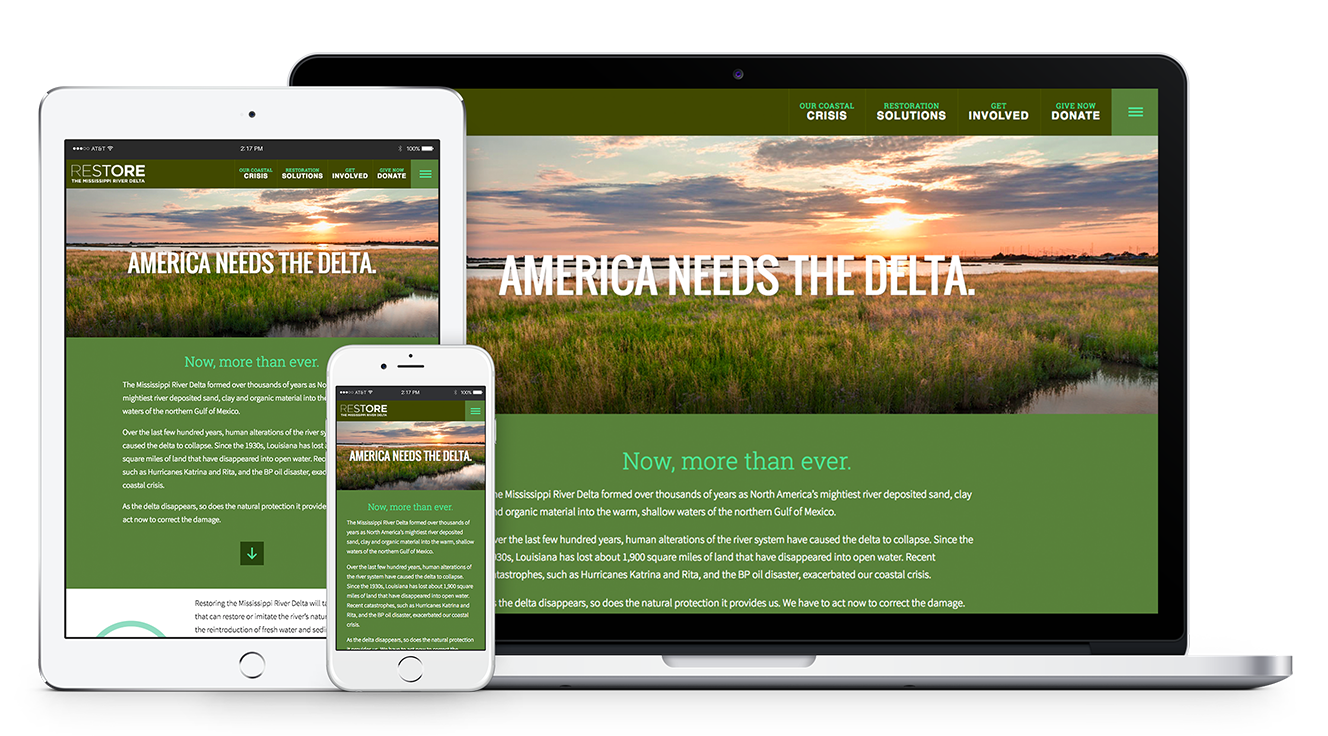 Responsive website for Restore the Mississippi River Delta